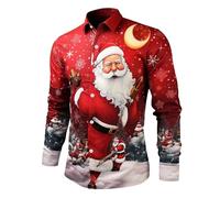 Christmas Shirts for Men UK,Mens Christmas Shirt 3D Funny Printed Long Sleeve Xmas Party Theme Dress Shirt Mens Gifts
