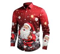 Christmas Shirts for Men UK,Mens Christmas Shirt 3D Funny Printed Long Sleeve Xmas Party Theme Dress Shirt Mens Gifts