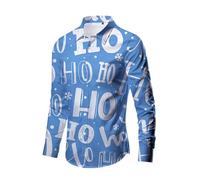 Christmas Shirts for Men UK,Mens Christmas Shirt 3D Funny Printed Long Sleeve Xmas Party Theme Dress Shirt Mens Gifts Sky Blue