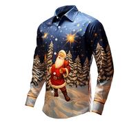 Christmas Shirts for Men UK,Mens Christmas Shirt 3D Funny Printed Long Sleeve Xmas Party Theme Dress Shirt Mens Gifts
