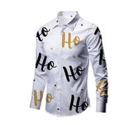 Christmas Shirts for Men UK,Mens Christmas Shirt 3D Funny Printed Long Sleeve Xmas Party Theme Dress Shirt Mens Gifts Black