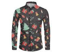 Christmas Shirts for Men Uk, Mens Shirts Slim Fit, Shirt Long Sleeve 3D Printed Funny Xmas Hawaiian Costume Festive Holiday Party Regular Fit Ugly Xmas Pullover Hilarious Fancy Dress Top