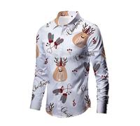 Christmas Shirts for Men UK, Work Shirts for Men, Funky 3D Printed Dress Shirts Long Sleeve Button Down Slim Fit Blouse Ugly Xmas Shirt Holiday Party Top
