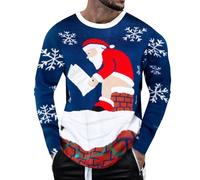 Christmas Shirts for Men Xmas Printed Jumper Sweatshirt 3D Ugly Pullover Crewneck Long Sleeve Tee Tops Graphic T-Shirt Sports Leisure Pullover Top Classic Reindeer Merry Christmas Tshirts