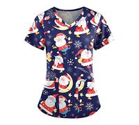 Christmas Shirts for Women Short Sleeve V Neck Tunic Trendy Lightweight Nursing Tops Plus Size Medical Slim Fit Workwear Hospital Work Healthcare Shirt UK