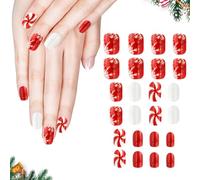 Christmas Short Square Press On Nails, Red With Snowflakes, Removable Acrylic Full Cover Fake Nails for Women, Nail Art Accessories A9SDDKFJ