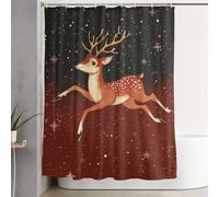 Christmas Shower Curtain 160x200 cm Extra Long Shower Curtains for Bathroom Deer Waterproof Door Screen with Hooks and Weighted Hem, Washable, Quick Dry, All Seasons Bathroom and Tub Decoration 3Y-530