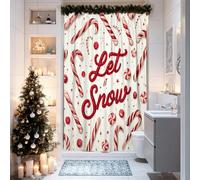 Christmas Shower Curtain, Red Candy Cane Holiday Bathroom Decor, Winter Festive Modern Fabric Shower Curtain with Hooks 36x72 Inch
