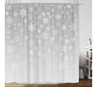 Christmas Shower Curtain Winter Snowflakes Shower Curtain for Bathroom Holiday Winter Grey Bathroom Decor Rustic Vintage Merry Xmas Bathtub Curtains Polyester Fabric Durable 72"X72" Hook Included