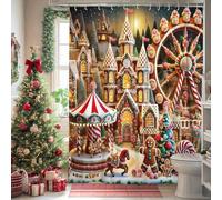 Christmas Shower Curtain with Hooks, Peach White Cow, Snowflake & Farm Animal Print Waterproof Fabric, Cute Festive Xmas Holiday Bathroom Decor for Winter Home 72x96 Inch