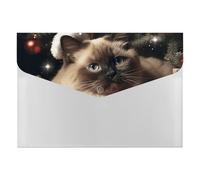 Christmas Siamese Cat Accordion File Organizer 6 Pocket Document Organizer Expanding File Folder Accordion Folder with Labels, Travel Document Folders Plastic Envelopes with Snap Closure 13x9.1 Inch