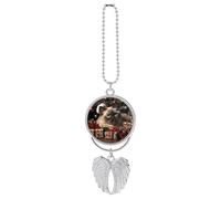 Christmas Siamese Cat Car Pendant, Rear View Mirror Hanging Ornament, Auto Decor for Rearview Mirror, Keychain Silver-Style