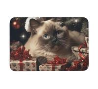 Christmas Siamese Cat Diatom Mud Bath Mats Absorbs Moisture and Dirt,Door Mat with Non-Slip Rubber Backing,Floor Mat Fit Under Door, for Bathroom Floor, Tub, Shower, Sink