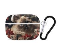 Christmas Siamese Cat for Airpod Pro Case Cover Hard Shell Full Drop Protection Cover with Keychain Compatible with AirPod Pro 2nd/1st Generation, Front LED Visible,White