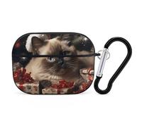 Christmas Siamese Cat for Airpod Pro Case Cover Hard Shell Full Drop Protection Cover with Keychain Compatible with AirPod Pro 2nd/1st Generation, Front LED Visible,Black