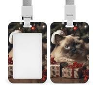 Christmas Siamese Cat Id Badge Holder,Name Tag Holder with Detachable Lanyard,Waterproof Design Id Card Holder for Office, Workplace