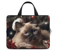 Christmas Siamese Cat Laptop Sleeve Ultra-Thin, Waterproof 13inch Laptop Bags, Portable Protective Computer Bag with Hand Strap