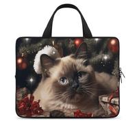 Christmas Siamese Cat Laptop Sleeve Ultra-Thin, Waterproof 15inch Laptop Bags, Portable Protective Computer Bag with Hand Strap
