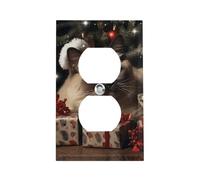 Christmas Siamese Cat Outlet Cover, American Standard Wall Plate with Screws - Heat & Impact Resistant Stainless Steel, 1-Gang Duplex Socket Cover for Home Decor