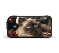 Christmas Siamese Cat Pencil Case Large Capacity, Minimalist Pencil Pouch, Lightweight & Durable Small Storage Bag for Office Supplies Organizer