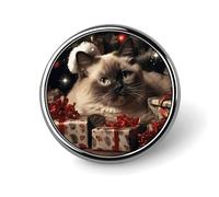 Christmas Siamese Cat Round Badge Pin Funny 1 Inch Button Brooch Lapel Pins Fashion Hat Shirt Pin Tie Tack Pinback Buttons Badge Party Supplies Decor Badges For Clothing Coat Hat Dress For Men Women