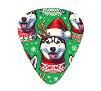 Christmas-Siberian-Huskies-Snowflakes 12 Pack Guitar Picks With 3 Thicknesses And Storage Box, Abs Plectrums For Electric Bass Guitar Players
