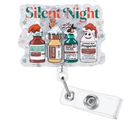 Christmas Silent Night Funny Nurse Badge Reel, Cute Retractable ID Card Badge Holder, Name Tag Badge Clip for RN ICU CNA LPN MA Emergency Physicians & Psychiatrists, Pharmacists Nursing Student Doctor