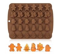 Christmas Silicone Mold, 30-Cavity Silicone Chocolate Candy Mould, Gingerbread Man, Girl, Tree, Snowman, Bell and Glove Shape, Non-Stick Food-Grade Baking Tray for Xmas Candy, Jelly, Gummy, DIY