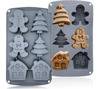 Christmas Silicone Molds For Baking Large Christmas Tree Holiday Silicone Mold 3D Shape Gingerbread Man Candy House Pine Tree Silicone Molds for Soap Jello Chocolate Cake MadeleineCandle Molds(1PCS)