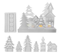 Christmas Silicone Molds - Seasonal Dessert Moulds, Decorative Candy Forms | Seven-Piece 3D Cookie Shaper Set, Festive Houses and Tree Designs for Family Bake Area, Cafe Pastry Zone, Holiday Sweets
