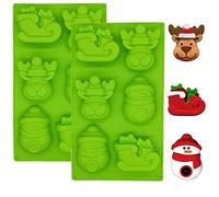 Christmas Silicone Mould, 2 Pack BREEZO Large 6 Cavities Elk Sleigh Snowman Shapes Cake Moulds Soap Candy Chocolate Muffin Jelly Trays Baking Molds for Christmas Xmas New Year Cake Decoration