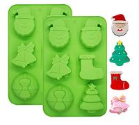 Christmas Silicone Mould, 2PCS BREEZO Large 6 CavitiesChristmas Tree Snowman Shapes Cake Moulds Soap Candy Chocolate Muffin Jelly Trays Baking Molds for Christmas Xmas New Year Cake Decoration