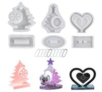 Christmas Silicone Mould - 6 Christmas Silicone Moulds for Epoxy Resin with Snowflake Photo Frame Mould Holder - for Indoor Home Bedroom Autumn Thanksgiving Parties
