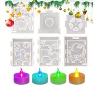 Christmas Silicone Moulds - 6-Piece Christmas Casting Moulds for Lanterns Reusable Mould Includes 4 Candle Lights for Plaster Craft Enthusiasts Beginners Erene Women - Plaster Erene Beginners F