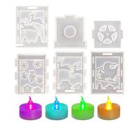 Christmas Silicone Moulds, 6-Piece Silicone Epoxy Resin Casting Mould for Crafts, with 4 Tea Lights, Decoration for Craft Projects, Indoor and Outdoor Use for Adults, Women, Party Decoration
