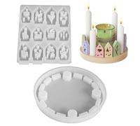 Christmas Silicone Moulds, Reusable with Base Mould for Christmas Houses and Candle Holders for Plaster Table Home Decoration Party Holiday School Office Arts & Crafts Children Erene