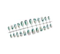 Christmas Silver Almond False Nails 24 Pieces | Acrylic Fingernails for Women with Green Tree Designs and Glossy Silver Full Covers for Parties Weddings and Daily