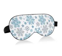 Christmas Silver and Blue Glittering Snowflakes and Stars on White Adjustable Sleep Mask Lightweight Blindfold with Fashion Patterns Elastic Hidden Strap Relaxing Light Block 9.45 x 3.9 inch