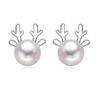 Christmas Silver Stud Earrings for Women Girls, 925 Sterling Silver Snowflake Reindeer Santa Claus Studs Earring, Xmas Tiny Cartilage Small Sleeper Stud Earrings Gift for Christmas Birthday