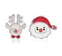 Christmas Silver Stud Earrings for Women Girls, 925 Sterling Silver Snowflake Reindeer Santa Claus Studs Earring, Xmas Tiny Cartilage Small Sleeper Stud Earrings Gift for Christmas Birthday