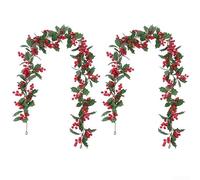 Christmas Simulation Rattan, 2PCS 175Cm Artificial Green Plants Red Berries Soft Vines Christmas Decoration For Countertop Setting(222)