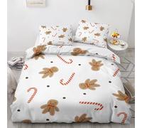 Christmas Single Duvet Cover Set - Gingerbread Man Bedding Set - Reversible Quilt Cover & 1 Pillowcases with Zipper and Ties, Ultra Soft and Non Iron Brushed Microfibre Bed Set 135 x 200cm H-&2-38