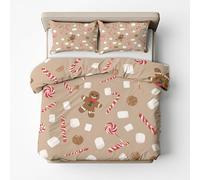 Christmas Single Duvet Cover Set Winter - Candy Cane Gingerbread Man Bedding & Bedroom Decor, Super Soft Microfiber Quilt Cover and 1 Pillowcases, with Zip, Reversible Design SD-1303
