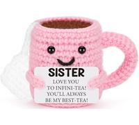 Christmas Sister Gifts from Sisters, Birthday Stocking Stuffers Sister Gifts for Women Girls Adult, I Love You Siste in Law Bestie Soul Sisters Gift Presents Cute Handmade Knitted Crochet Teacup
