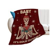 Christmas Skeleton Throw Blanket Cozy Plush Gothic Sugar Skull Flannel Fleece Ultra Soft Halloween Blankets Lightweight Fuzzy Party Blanket Spooky Gifts for Bed Couch Sofa Women Kids 80"x60"