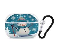 Christmas Skiing Snowman Snowflake Earbuds Organizer Shockproof Protective Airpods Pro Cover with Carabiner Clip Anti Fall Carrying Earphone Case Cover for Airpods Pro 2nd Generation White