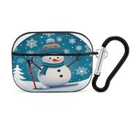 Christmas Skiing Snowman Snowflake Earbuds Organizer Shockproof Protective Airpods Pro Cover with Carabiner Clip Anti Fall Carrying Earphone Case Cover for Airpods Pro 2nd Generation Black