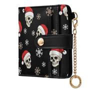 Christmas Skull Black Print Small Women Wallet Leather RFID Blocking Bifold Compact Card Holder with Coin Pocket Zipper Purse for Ladies Women Girls