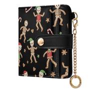 Christmas Skull Gingerbread Black Print Small Women Wallet RFID Blocking PU Leather Bifold Compact Card Holder with Zipper Coin Pocket Purse for Ladies Girls Women