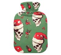 Christmas Skulls hot-Water Bottle with Soft Cover, 2L Water Bag for Neck Shoulder Warmer,Neck Shoulder Warmer,Bolsa Caliente para Dolores musculares